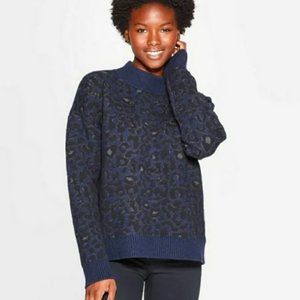 Universal Thread Sweater Leopard Print Blue Black (Size Medium)